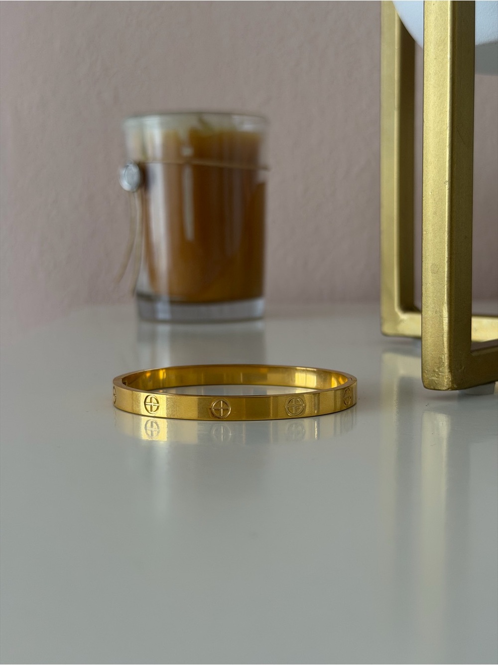 Gold Tone Screw Motif Bangle – Minimalist Hinged Love Style Cuff Bracelet